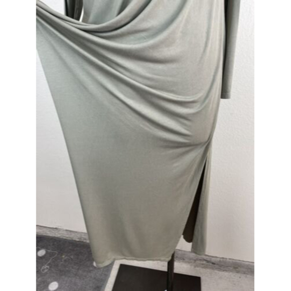 Free People Beach Long Sleeve Draped Side Open Leg Olive Green MIDI Dress Small  - Picture 5 of 9